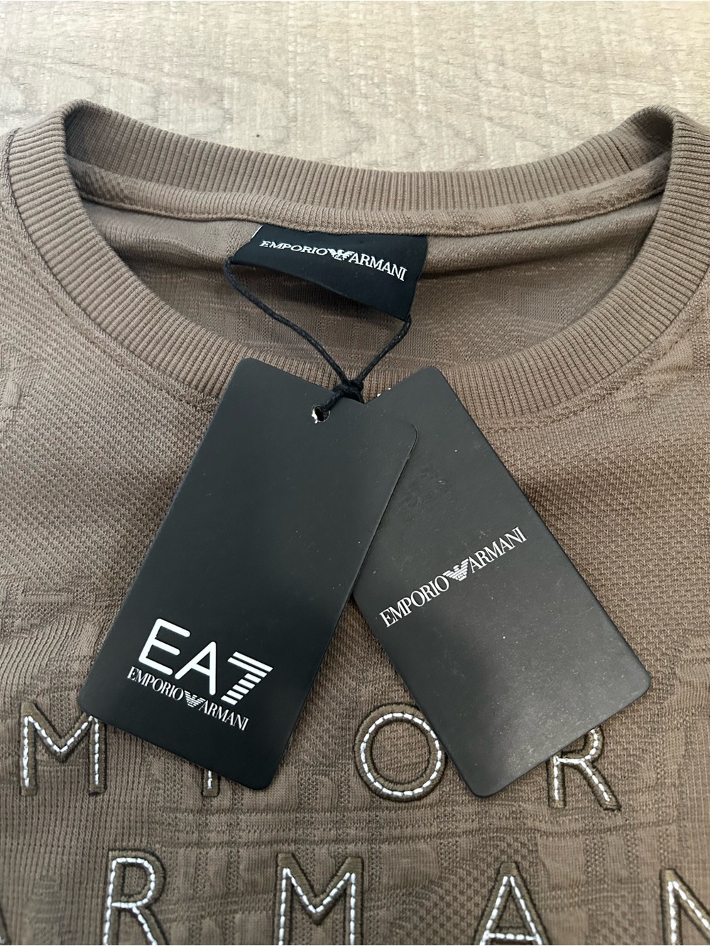 Emporio Armani Men's Taupe Crewneck Sweater with Logo - Picture 4 of 9